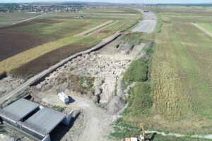 Aerial view of the site no. 4 (Săucești, Bacău County), with dozens of investigated archaeological items.